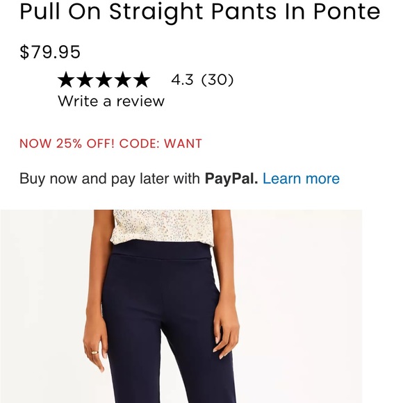 Loft Ponte straight pull on dress pants, navy size L - Picture 5 of 6